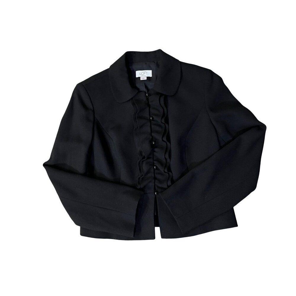 Vintage Ann Taylor Loft Petites Jacket Womens 6P Used Black Lined Ruffled Front - Picture 4 of 14